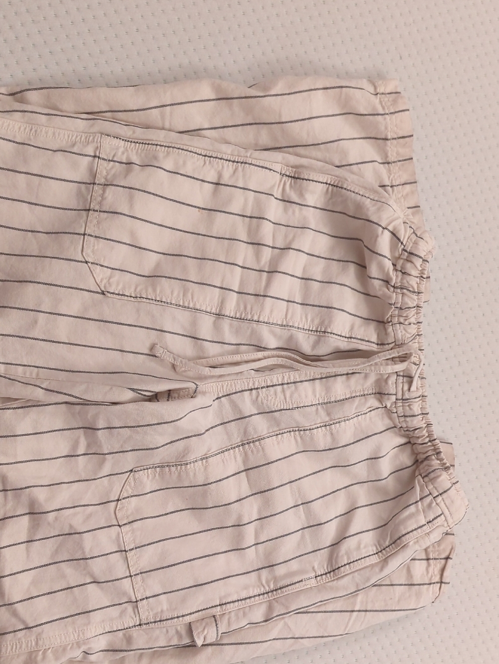 aerie Cream Jogger Pants with Navy Pinstripes